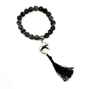 Solano Black Agate Enamel Sterling Silver Maya Stretch Bracelet NWOT